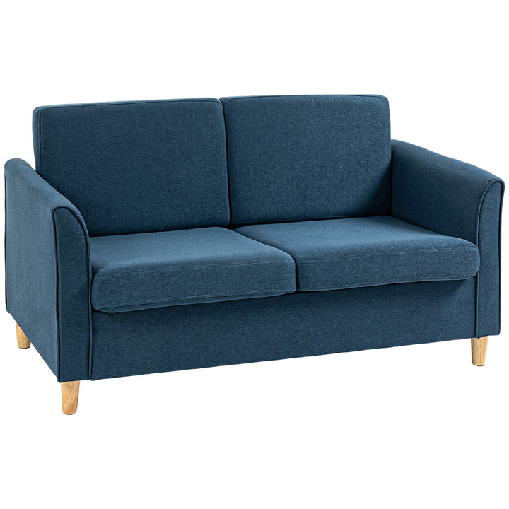 Compact Loveseat Sofa, Modern 2 Seater Sofa for Living Room with Wood Legs and Armrests, Blue