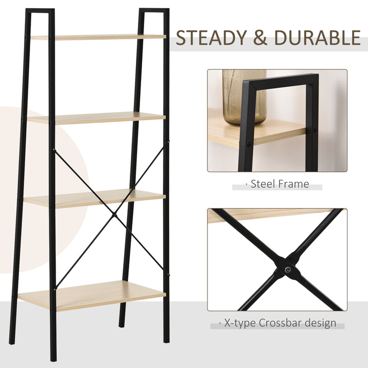 4-Tier Vintage Ladder Shelf Bookcase Wood Storage Rack Stand Plants Display Black natural