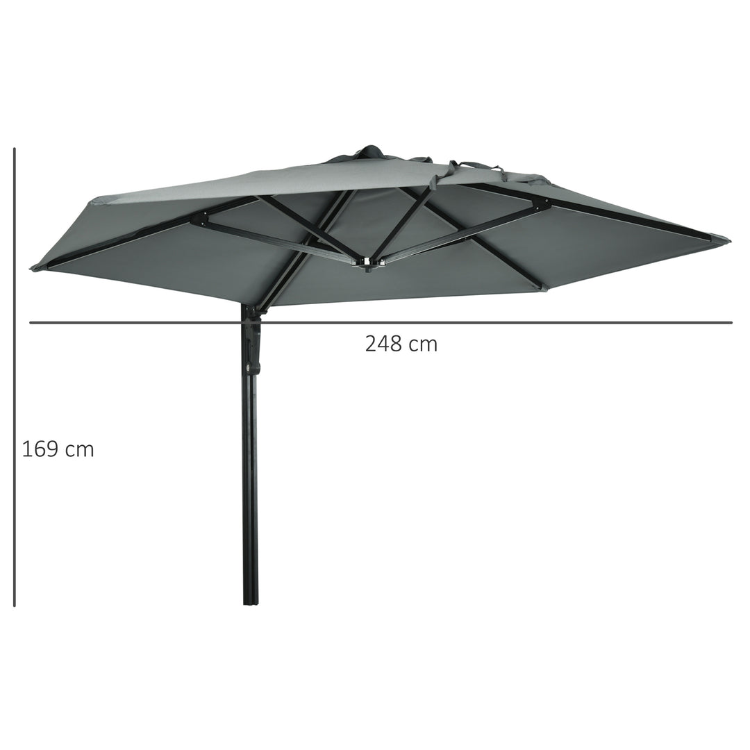 Wall Mounted Parasol, Hand to Push Outdoor Patio Umbrella with 180 Degree Rotatable Canopy for Porch, Deck, Garden, 250 cm, Grey