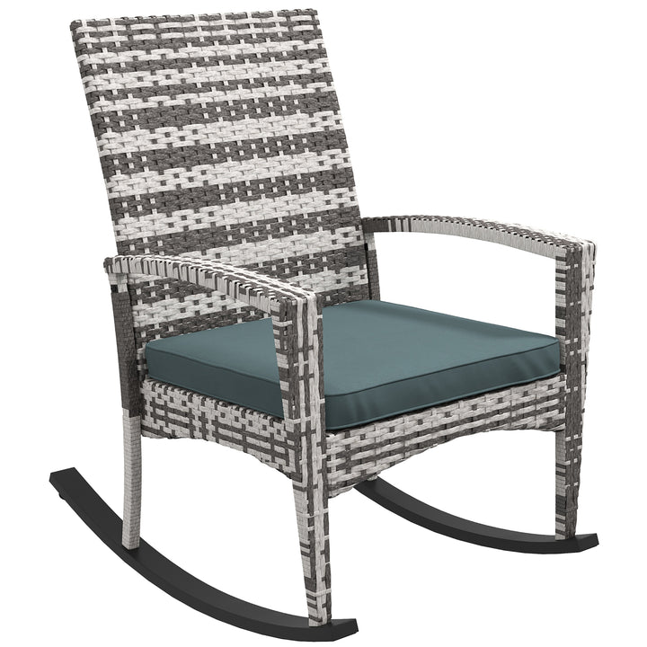 Rattan Rocking Chair Rocker Garden Furniture Seater Patio Bistro Relaxer Outdoor Wicker Weave with Cushion - Light Grey