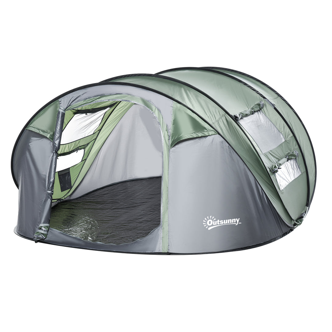 4-5 Person Pop-up Camping Tent Waterproof Family Tent w/ 2 Mesh Windows & PVC Windows Portable Carry Bag for Outdoor Trip Dark Green