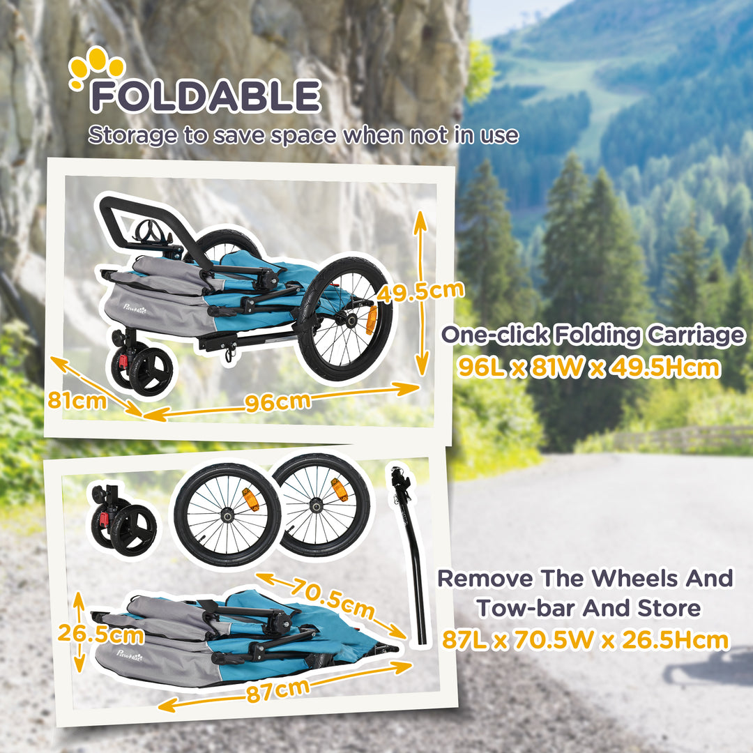 Dog Bike Trailer 2-IN-1 Steel Pet Cart Carrier for Bicycle with 360° Rotatable Front Wheel Reflectors Straps Cup Holder Water Resistant Blue