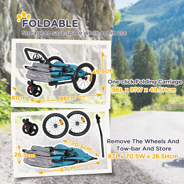 Dog Bike Trailer 2-IN-1 Steel Pet Cart Carrier for Bicycle with 360° Rotatable Front Wheel Reflectors Straps Cup Holder Water Resistant Blue