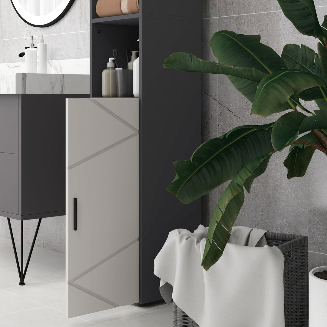 183cm Tall Bathroom Cabinet, Narrow Bathroom Storage Cabinet w/ Open Shelves, 2 Doors Cabinets, Adjustable Shelves, Grey