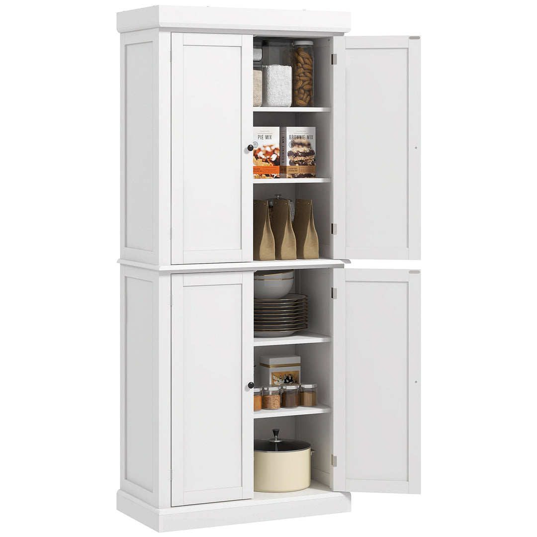 Freestanding Kitchen Cupboard with 4 Doors, Storage Cabinet with 6-Tier Shelving and 4 Adjustable Shelves, White