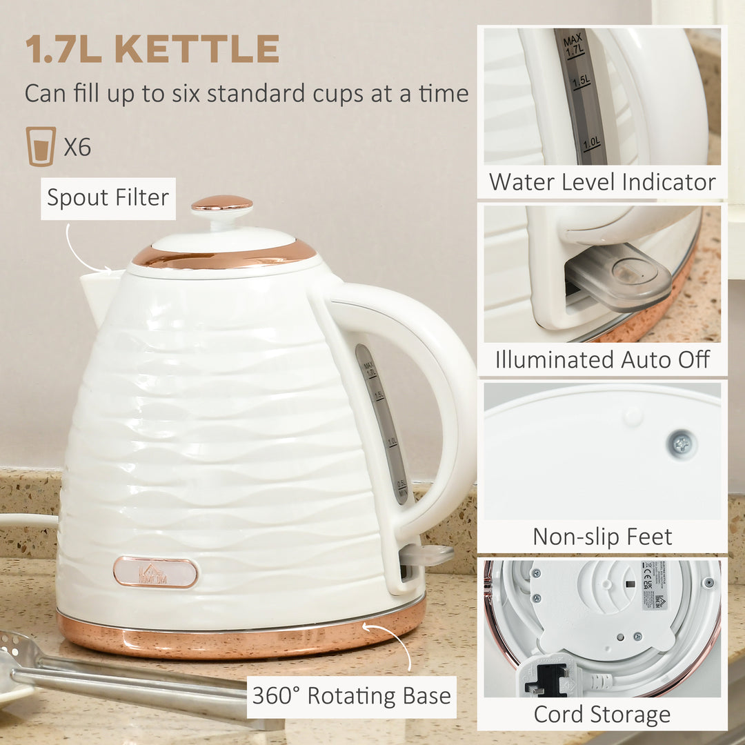 Kettle and Toaster Sets, 3000W 1.7L Rapid Boil Kettle & 4 Slice Toaster with 7 Browning Controls, Defrost, Reheat and Crumb Tray, Otter thermostat, Cream White