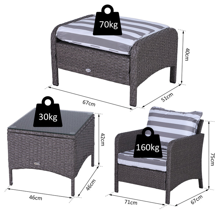 Garden Furniture Set, 2 Armchairs 2 Stools Glass Top Table Cushions Wicker Weave Chairs Outdoor Seating