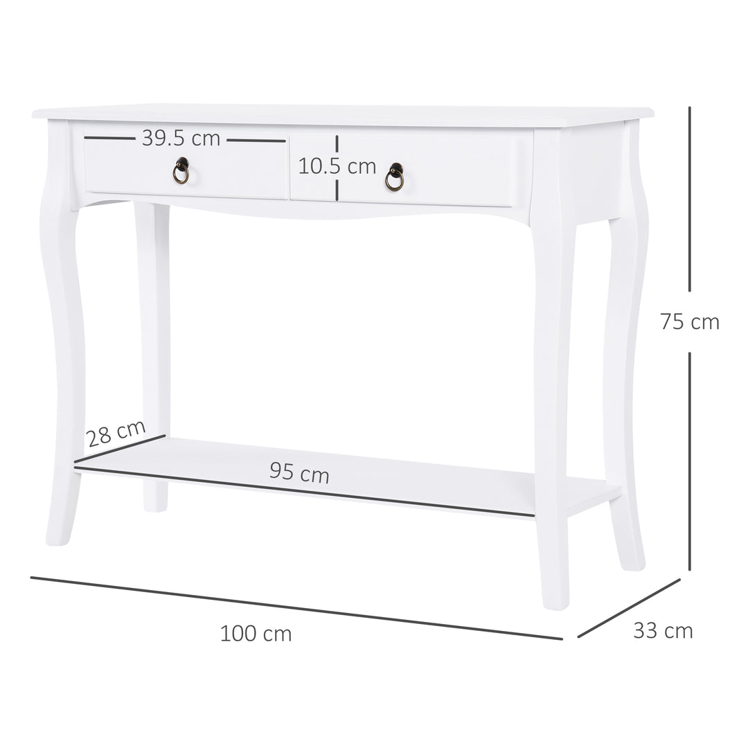 Console Table Modern Sofa Side Desk with Storage Shelves Drawers for Living Room Entryway Bedroom Ivory White