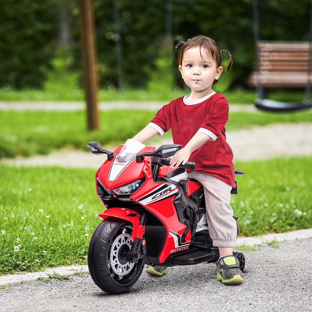 Electric Ride On Motorcycle with Headlights Music, with Training Wheels, Outdoor Play Toy Red