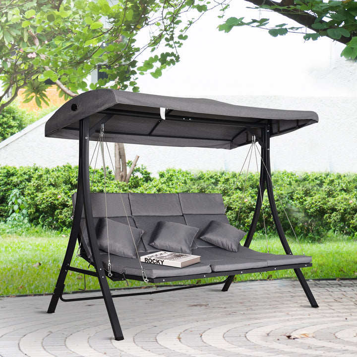 Steel Pipe 3-Seater Outdoor Garden Recliner Swing Chair Grey