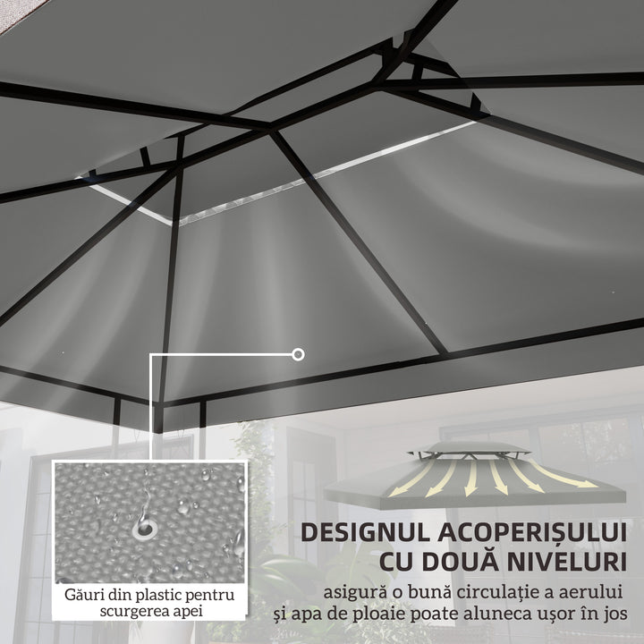3x4m Gazebo Replacement Roof Canopy 2 Tier Top UV Cover Garden Patio Outdoor Sun Awning Shelters Light Grey (TOP ONLY)