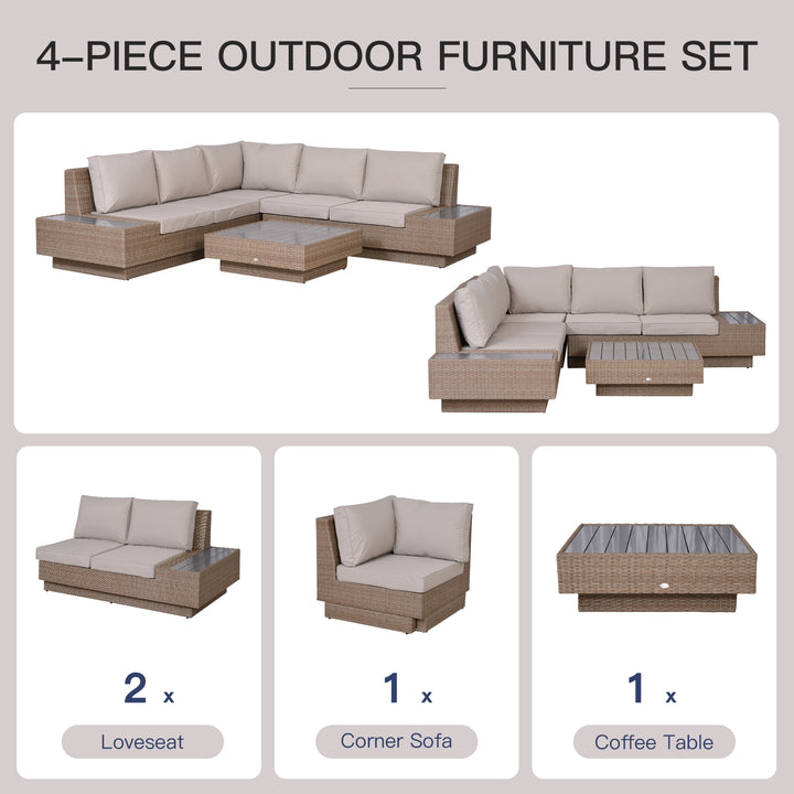5-Seater Rattan Garden Furniture Outdoor Sectional Corner Sofa and Coffee Table Set  Conservatory Wicker Weave w/ Armrest Cushions, Beige
