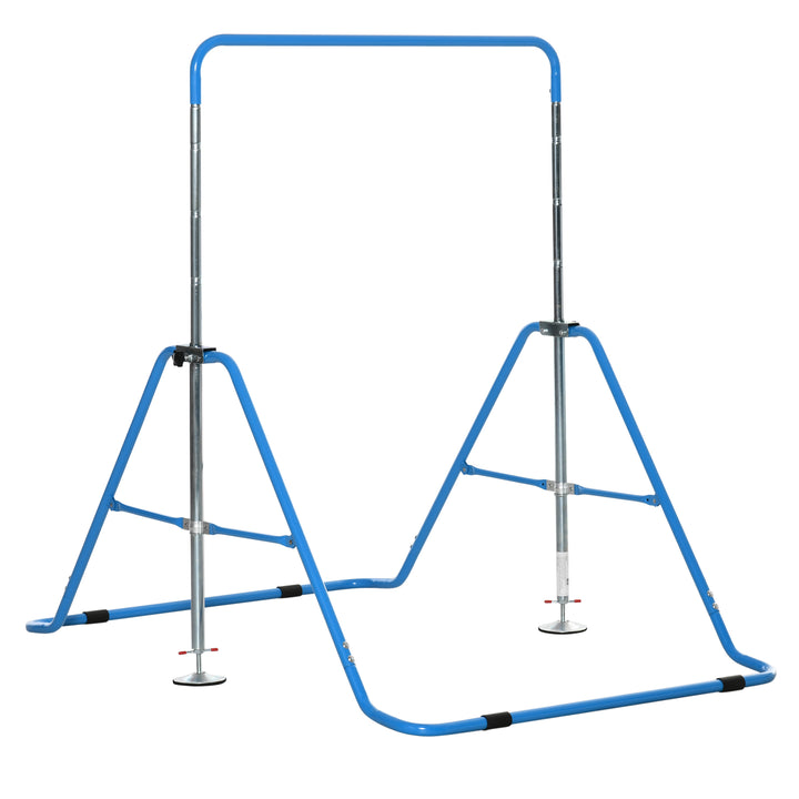 Gymnastics Bar for Kids, Folding Horizontal Bars with Adjustable Height, Training Bar with Triangle Base, Blue