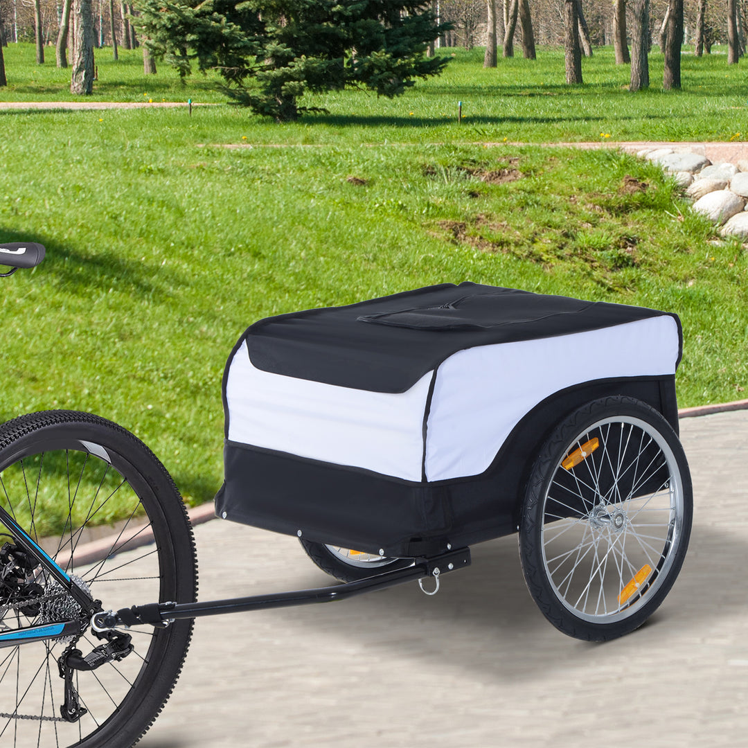 Folding Bike Trailer Cargo in Steel Frame Extra Bicycle Storage Carrier with Removable Cover and Hitch (White and Black)