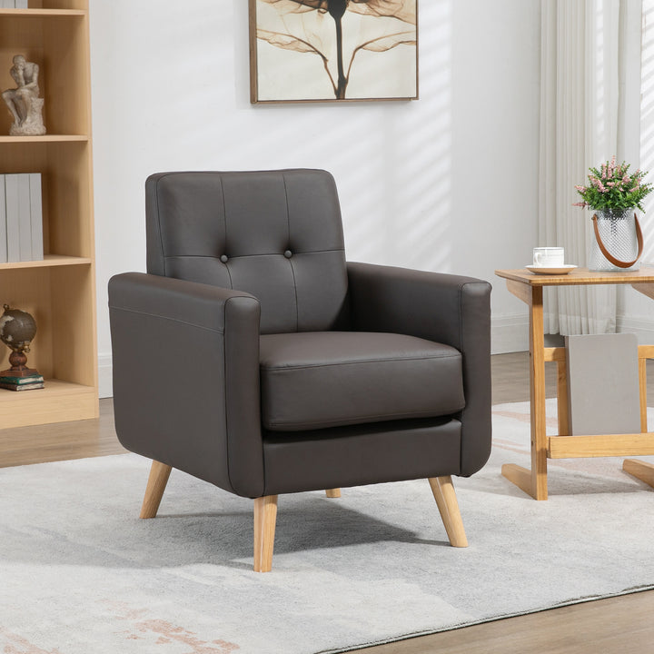 Modern Accent Chair, Tufted Living Room Chairs, PU Leather Armchair-Brown