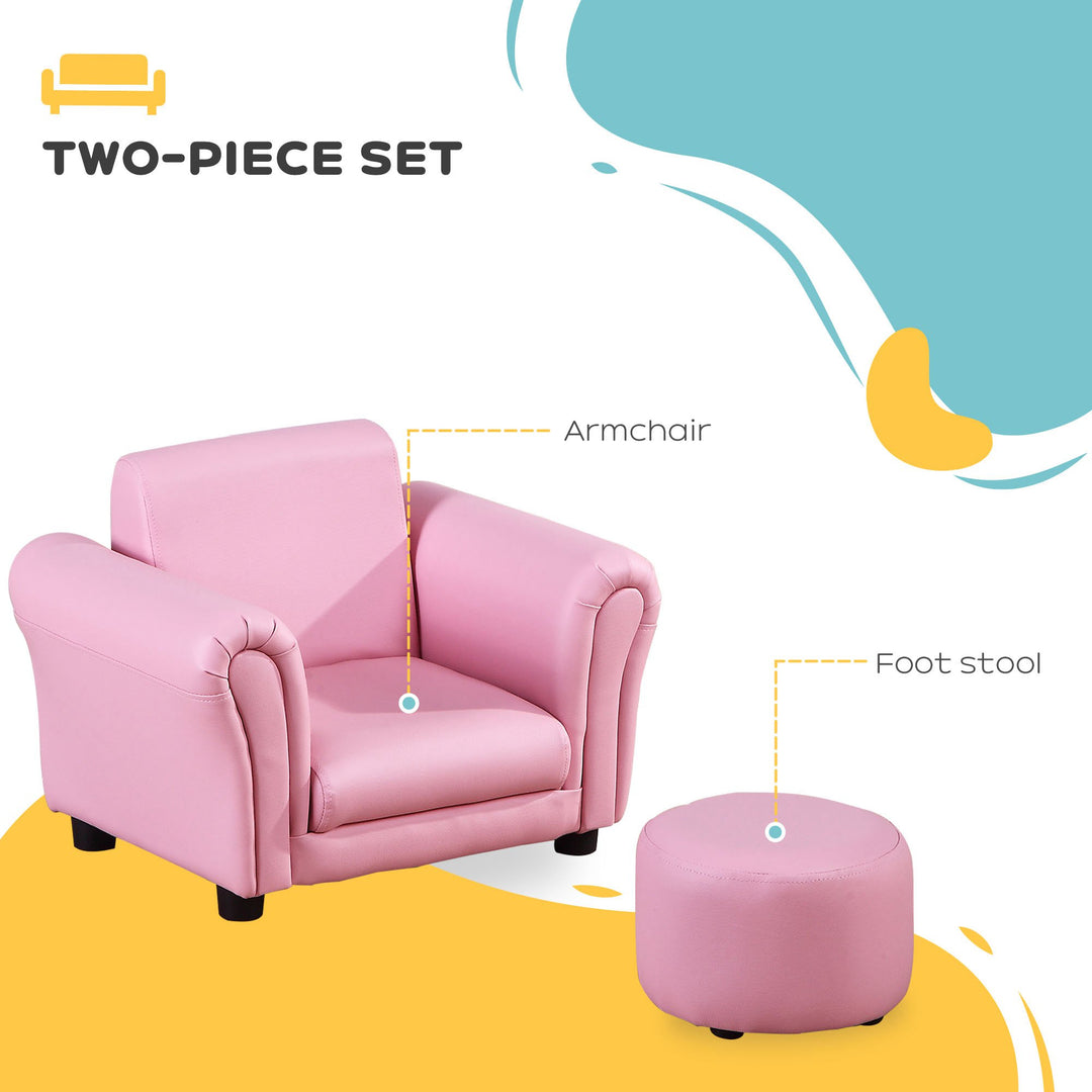 Toddler Chair Single Seater Kids Sofa Set Children Couch Seating Game Chair Seat Armchair w/ Free Footstool (Pink)