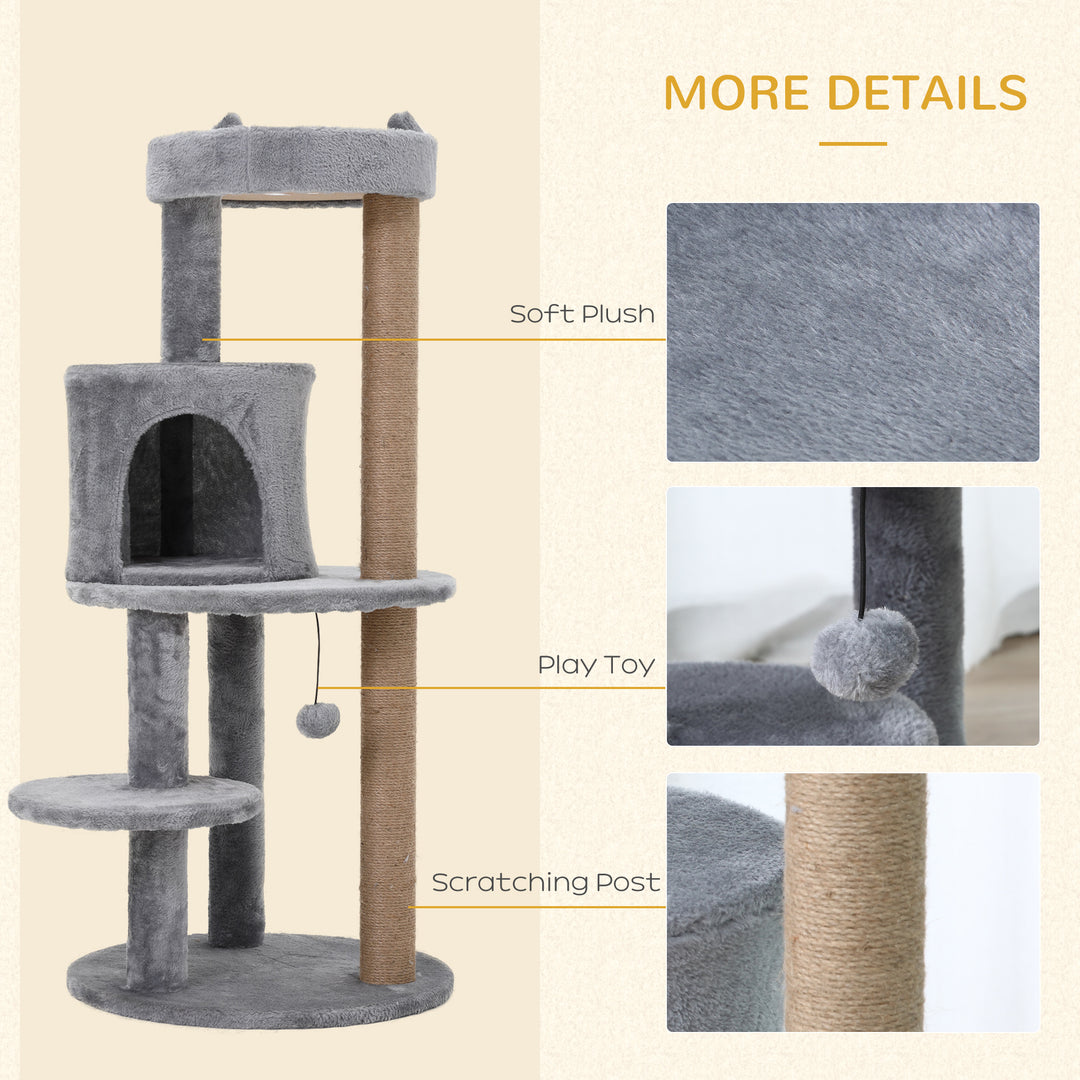 3-Tier Deluxe Cat Activity Tree w/ Scratching Posts Ear Perch House Platform Play Ball Plush Fun Toys Exercise Rest Relax Climb Grey