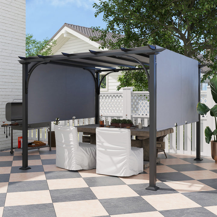 3 x 3(m) Garden Pergola, Outdoor Retractable Pergola Gazebo with Adjustable Canopy, Sun Shade Patio Canopy Shelter, Grey