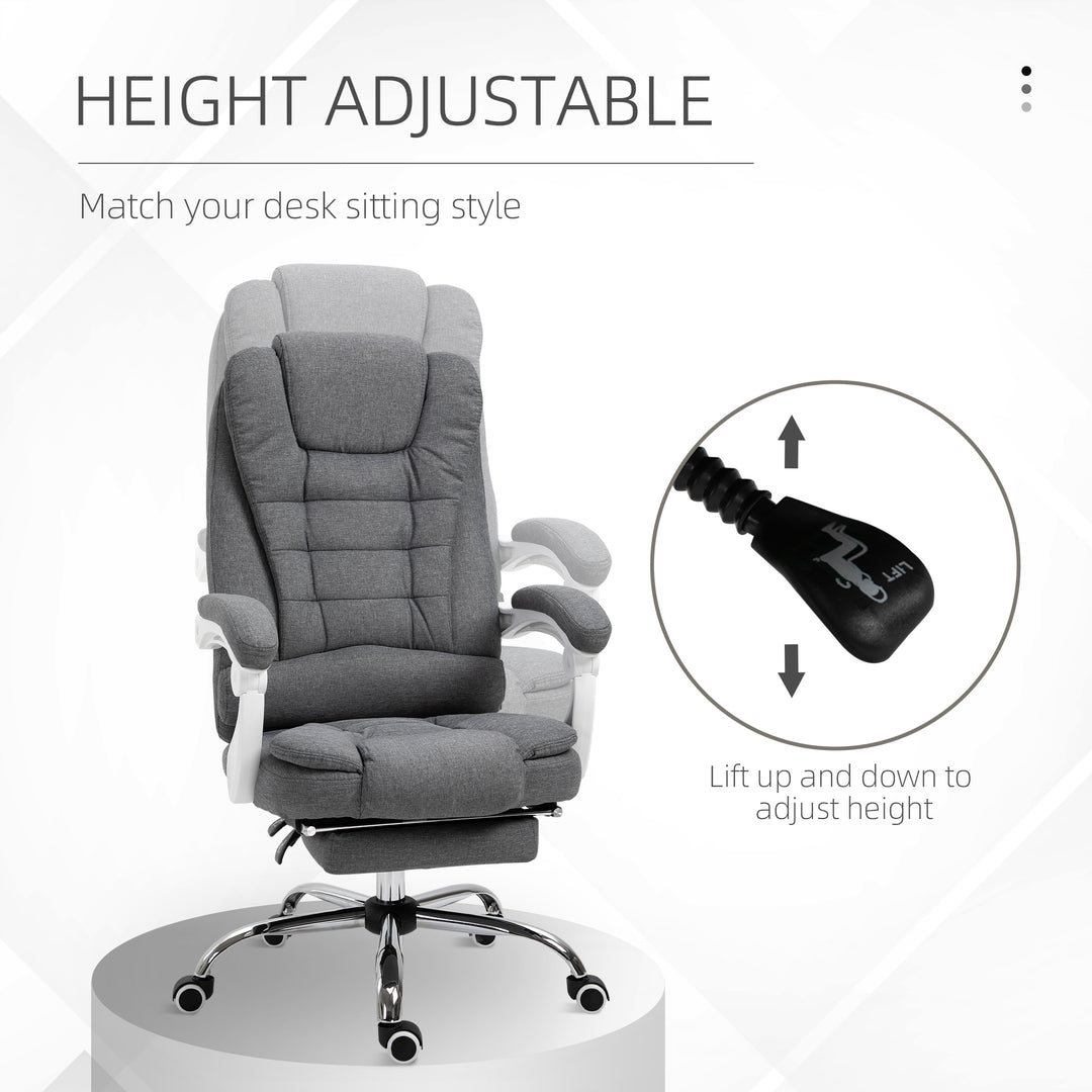 Office Chair with Footrest Computer Swivel Rolling Task Recliner for Home with Retractable Footrest, Arm, Grey