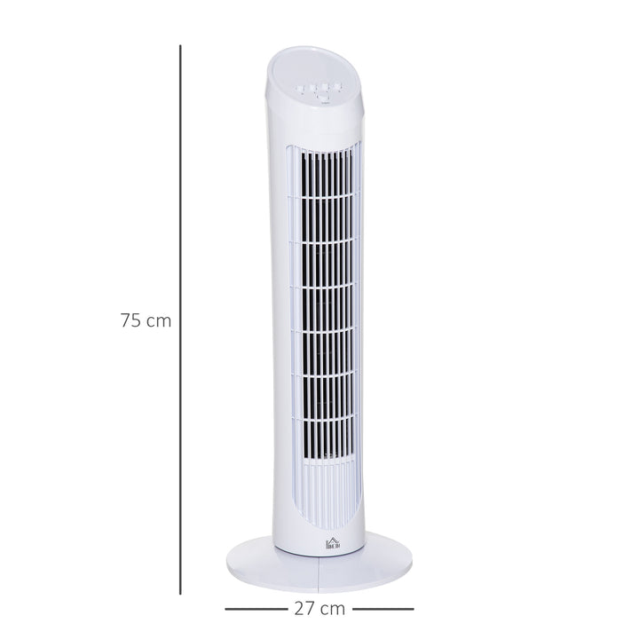 30" Oscillating Tower Fan 3 Speed Mode Ultra Slim Indoor Air Refresher Cooling Machine Noise Reduction - White