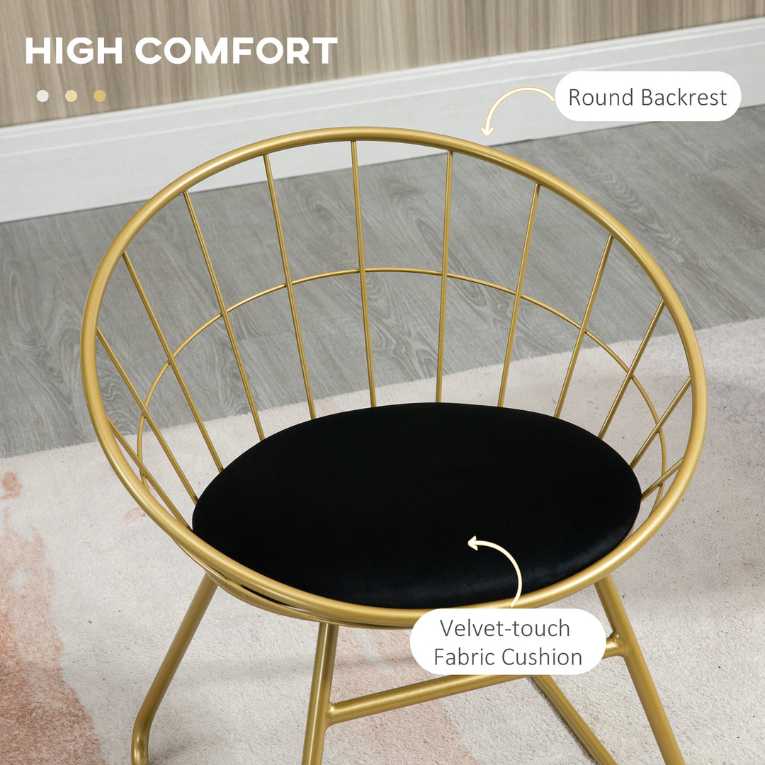 Modern Dining Chairs Set of 2, Metal Wire Kitchen Chair with Velvet-feel Cushion, Round Back and Steel Frame for Living Room, Bedroom, Gold