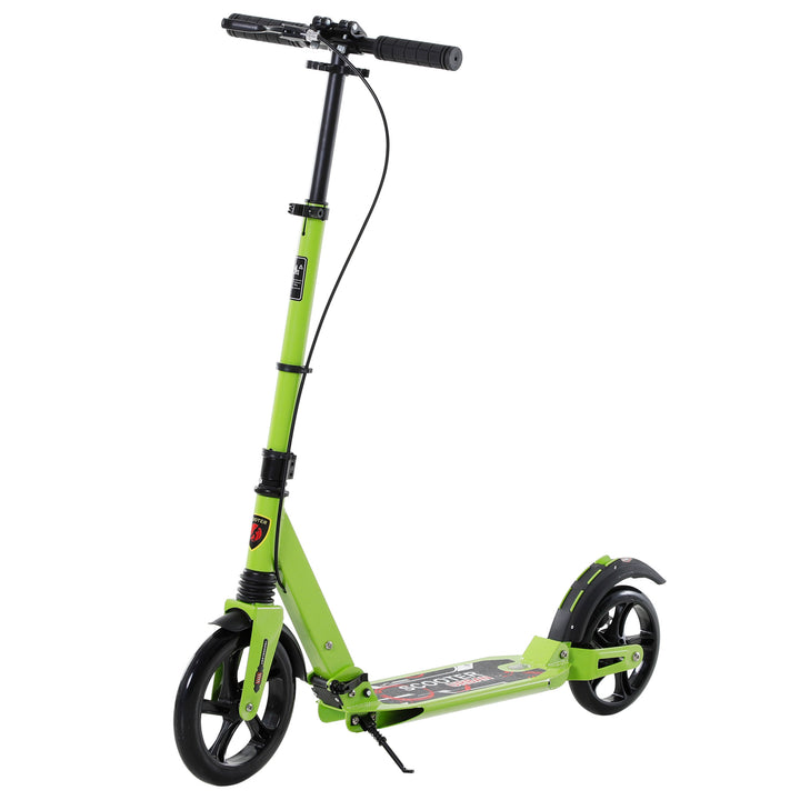 Teens Adult Kick Scooter Foldable Adjustable Aluminum Ride On Toy For 14+ w/ Dual Brake System, Shock Mitigation System - Green 95.5-110.5H CM