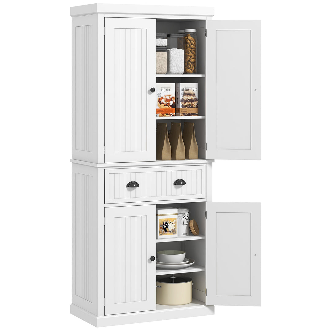 Traditional Kitchen Cupboard  Freestanding Storage Cabinet with Drawer, Doors and Adjustable Shelves, White