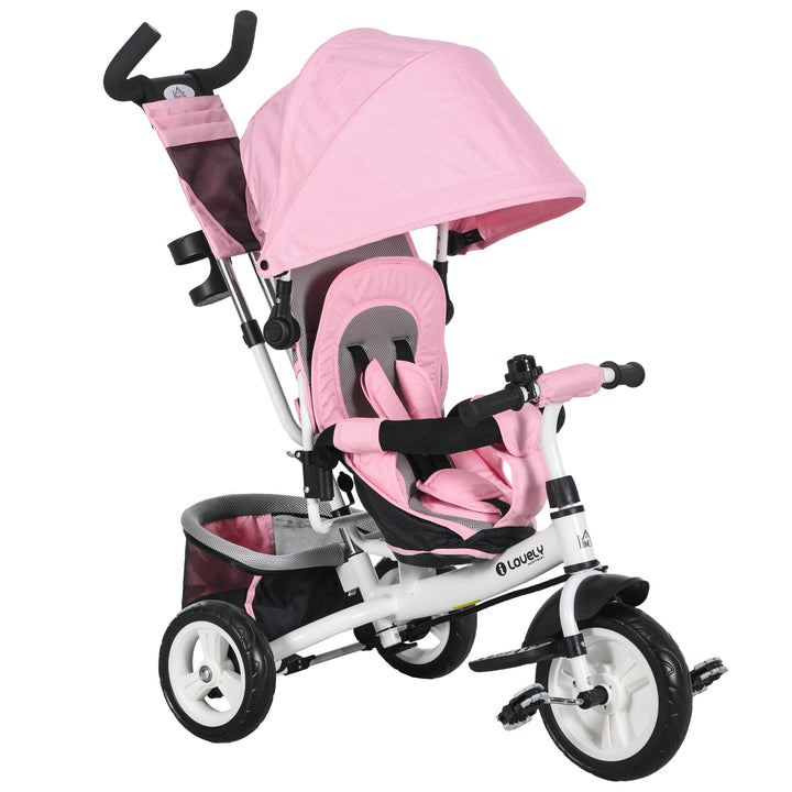 Kids Trike Push Bike with Push Handle, Canopy for 1-5 Years, Pink