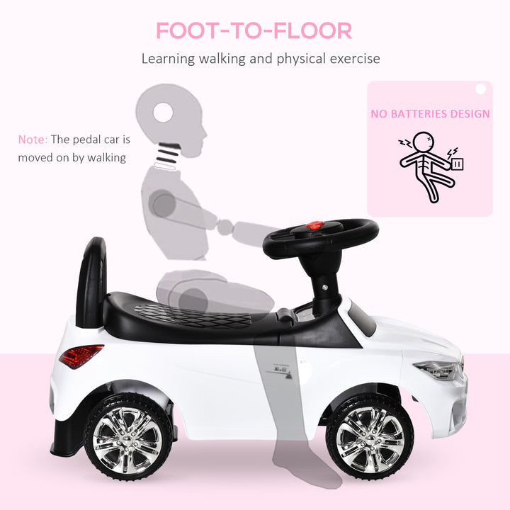 Ride on Sliding Car Baby Toddler Walker Foot to Floor Slider Stroller w/ Horn Music Working Lights Hidden Storage Big Steering Wheel White