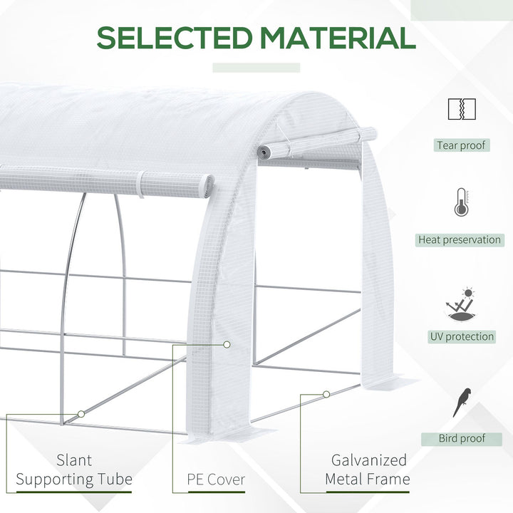 Outsunny 6 x 3 x 2 m Polytunnel Greenhouse, Walk in Pollytunnel Tent with Steel Frame, Reinforced Cover, Zippered Door and 8 Windows for Garden White