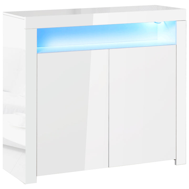 High Gloss LED Cabinet Cupboard Sideboard Buffet Console with RGB Lighting for Entryway, Dining Area, Living Room, White