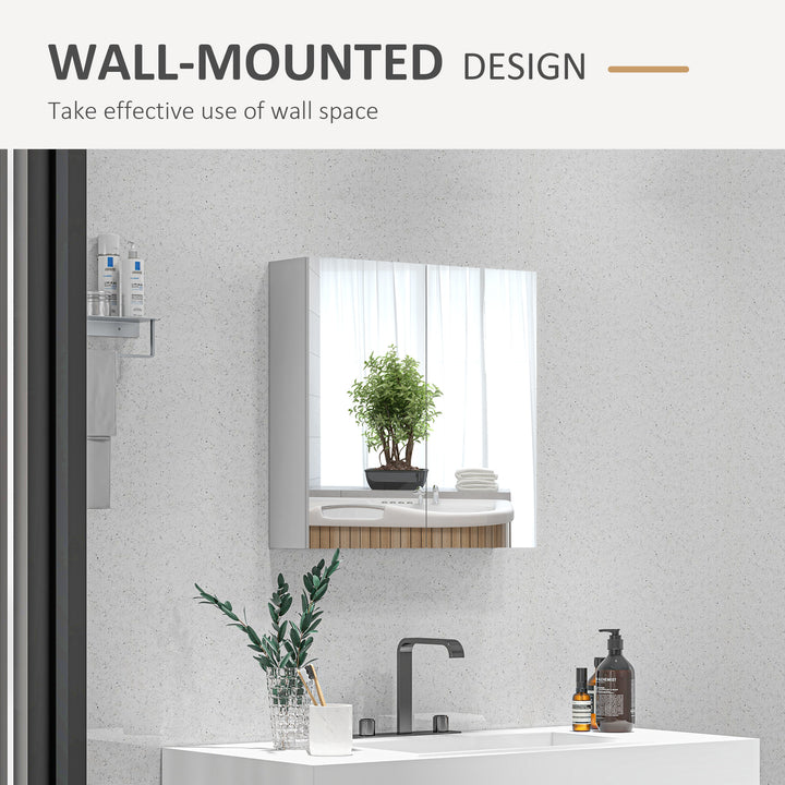 Bathroom Mirror Cabinet, Wall Mounted Storage with Adjustable Shelf, 60W x 15D x 60Hcm, High Gloss White