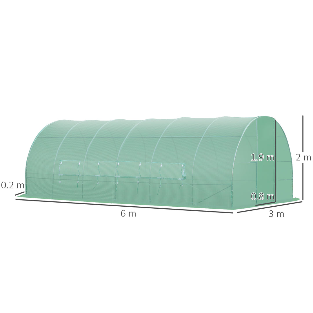 Reinforced Polytunnel Greenhouse with Metal Hinged Door, 25mm Diameter Galvanised Steel Frame & Mesh Windows (3 x 6M)