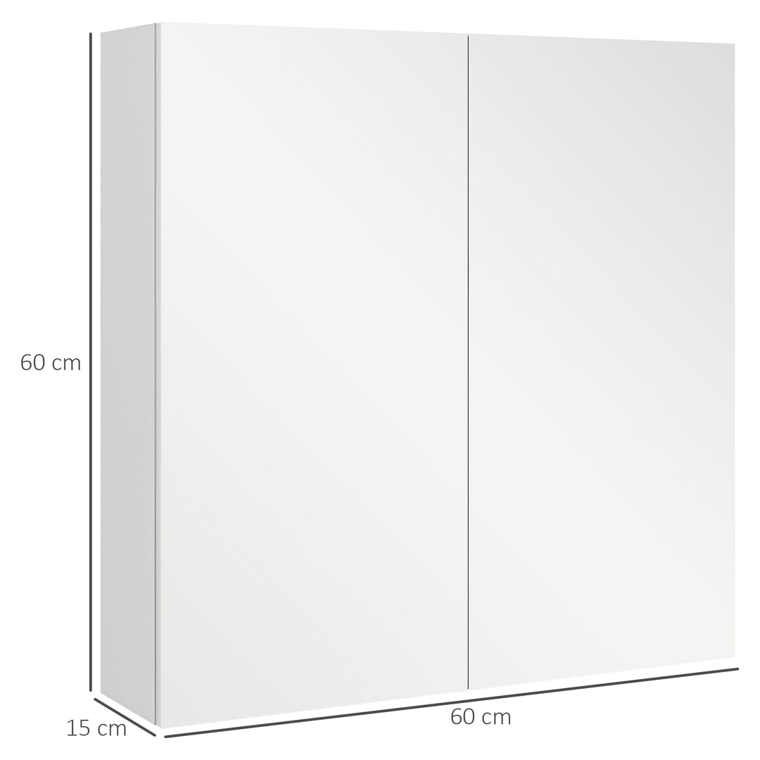 Bathroom Mirror Cabinet, Wall Mounted Storage with Adjustable Shelf, 60W x 15D x 60Hcm, High Gloss White