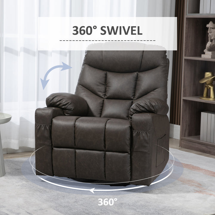 Manual Reclining Chair, Recliner Armchair with Faux Leather, Footrest, Cup Holders, 86x93x102cm, Brown