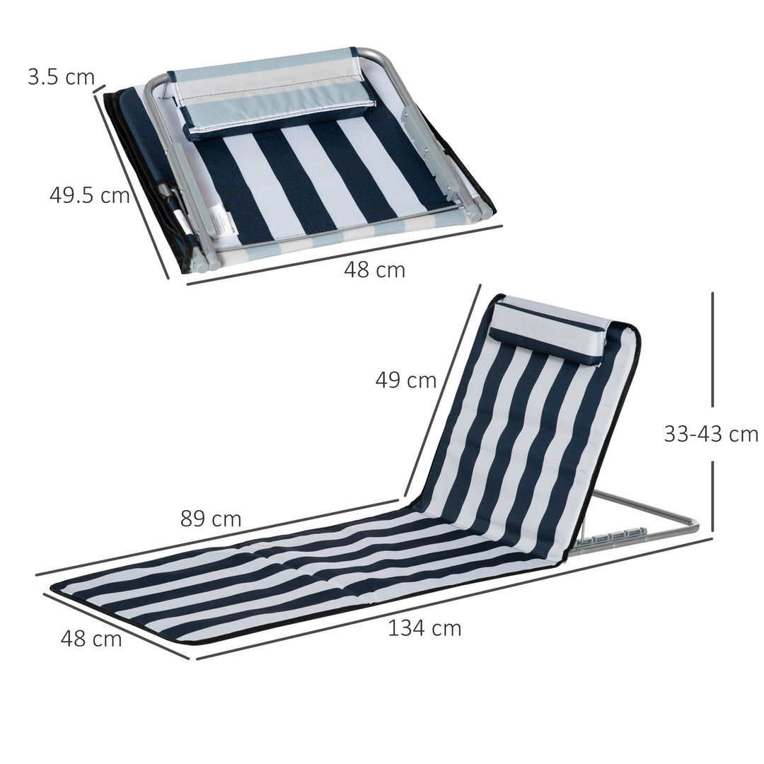 Set of 2 Foldable Garden Beach Chair Mat Lightweight Outdoor Sun Lounger Seats Adjustable Back Metal Frame PE Fabric Head Pillow, Blue