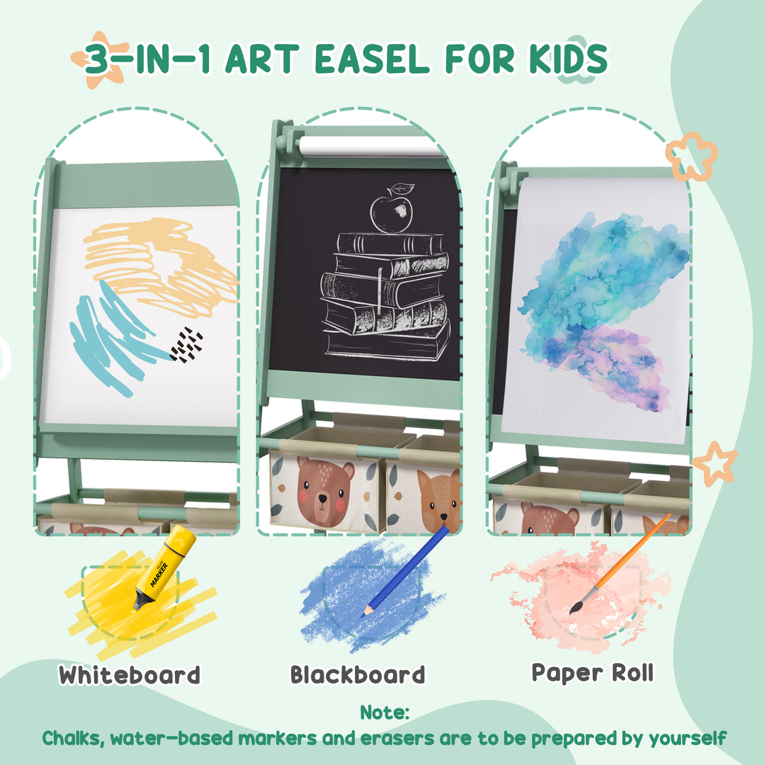 Kids Table and Chair Set and Kids Easel with Paper Roll - Green