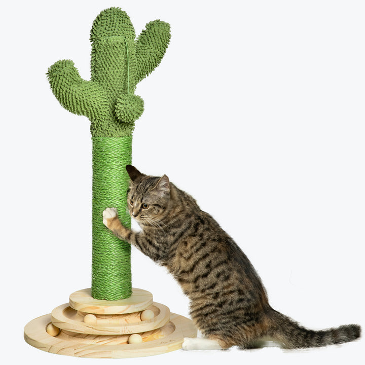 PawHut Cat Tree Cactus-shaped Tower Kitten Furniture with Sisal Scratching Post Hanging Ball Funny Cat Ball Platform 32 x 32 x 60cm Green