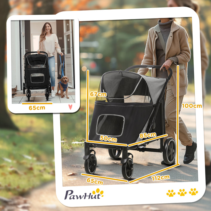 One-Click Foldable Pet Stroller, with Universal Wheels, Shock absorber, for Medium and Large Dogs - Grey