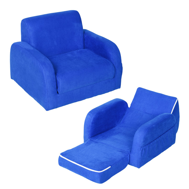 2 In 1 Kids Children Sofa Chair Bed Folding Couch Soft Flannel Foam Toddler Furniture for 3-4 years old Playroom Bedroom Living Room Blue