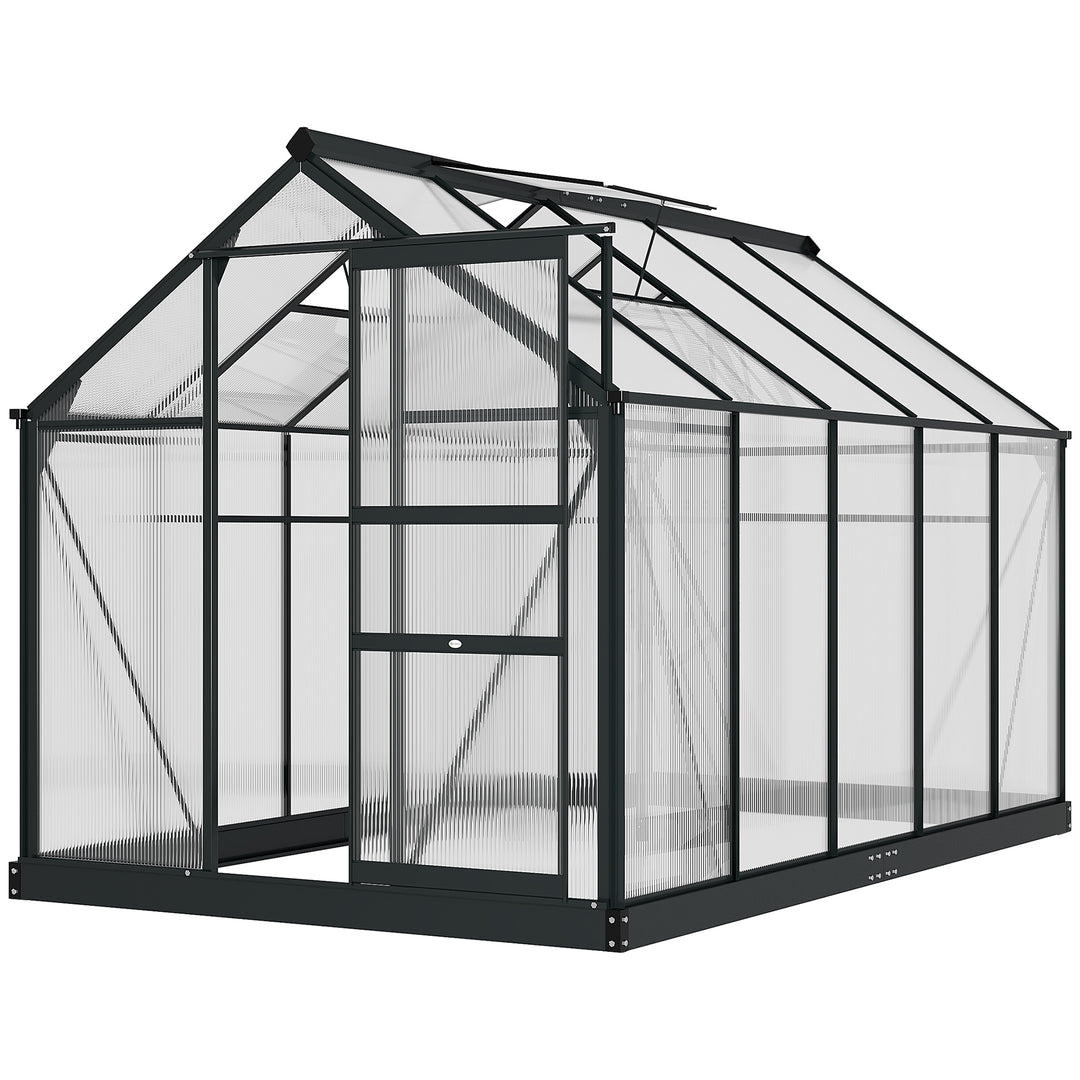 Outsunny Clear Polycarbonate Greenhouse Large Walk-In Green House Garden Plants Grow Galvanized Base Aluminium Frame with Slide Door, 6 x 10ft