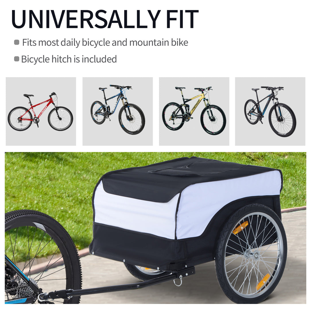 Folding Bike Trailer Cargo in Steel Frame Extra Bicycle Storage Carrier with Removable Cover and Hitch (White and Black)