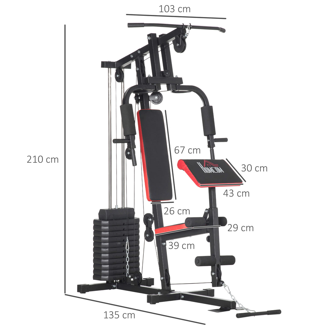 Multi Gym with Weights, Multifunction Home Gym Machine Workout and Strength Training - Red