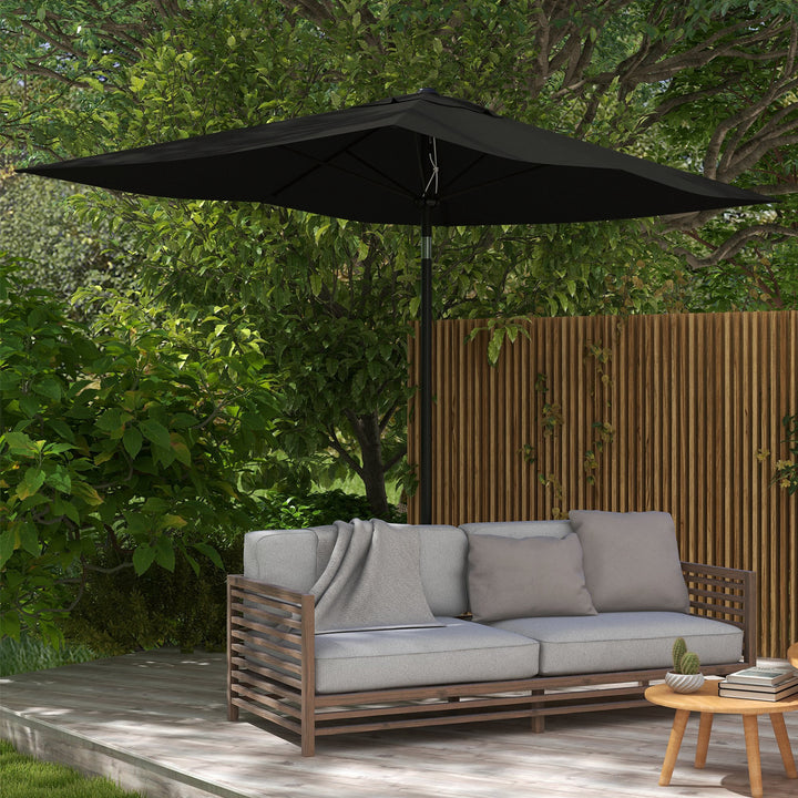 2 x 3(m) Garden Parasols Umbrellas Rectangular Patio Market Umbrella Outdoor Sun Shade w/ Crank & Push Button Tilt, Aluminium Pole, Black