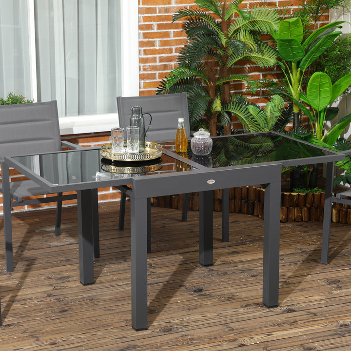 Extending Garden Table, Outdoor Dining Table with Aluminium Frame and Tempered Glass Tabletop, 80/160 x 80 x 75 cm, Black