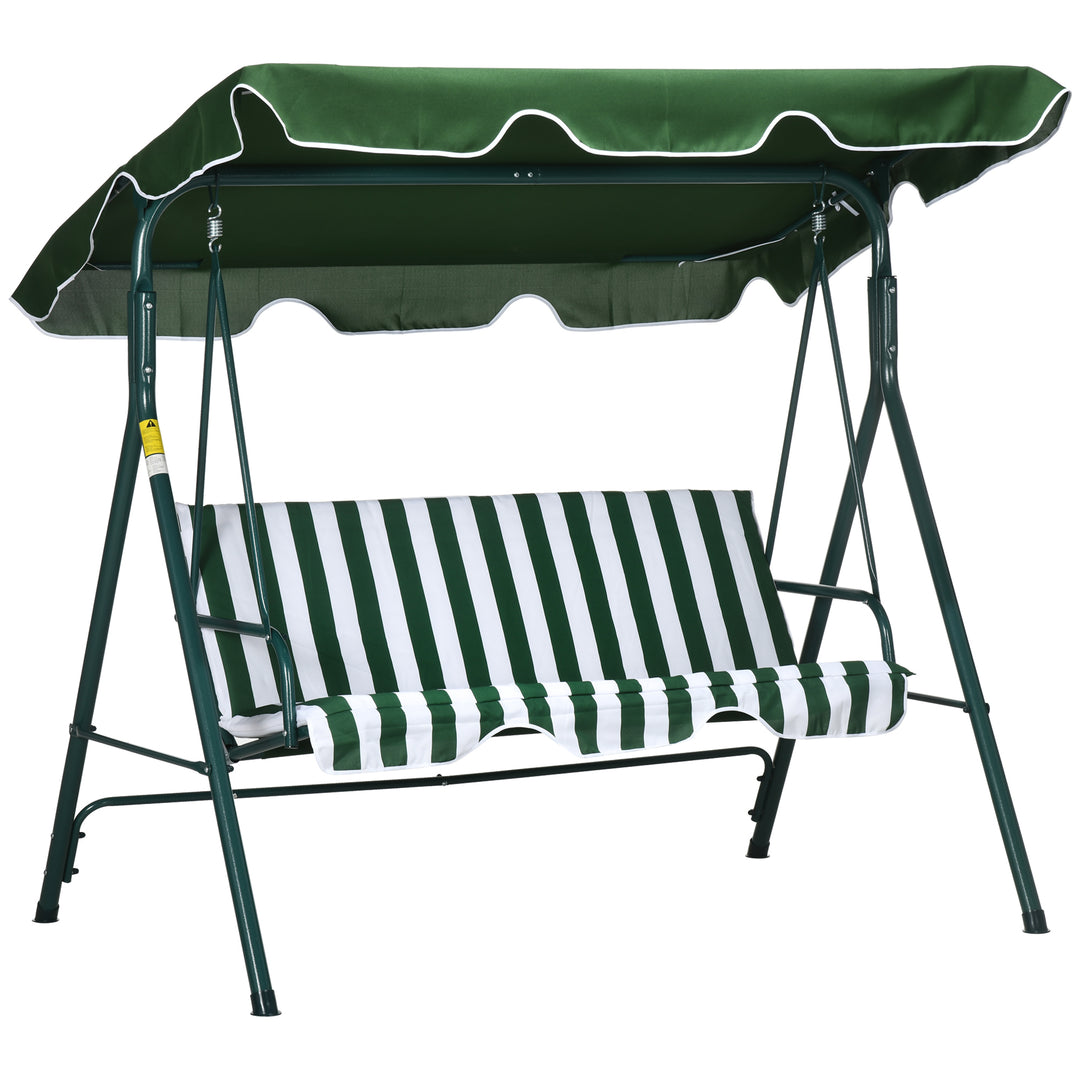 3 Seater Garden Swing Chair W/ Adjustable Canopy, Garden Swing Seat with Steel Frame, Padded Seat, Green