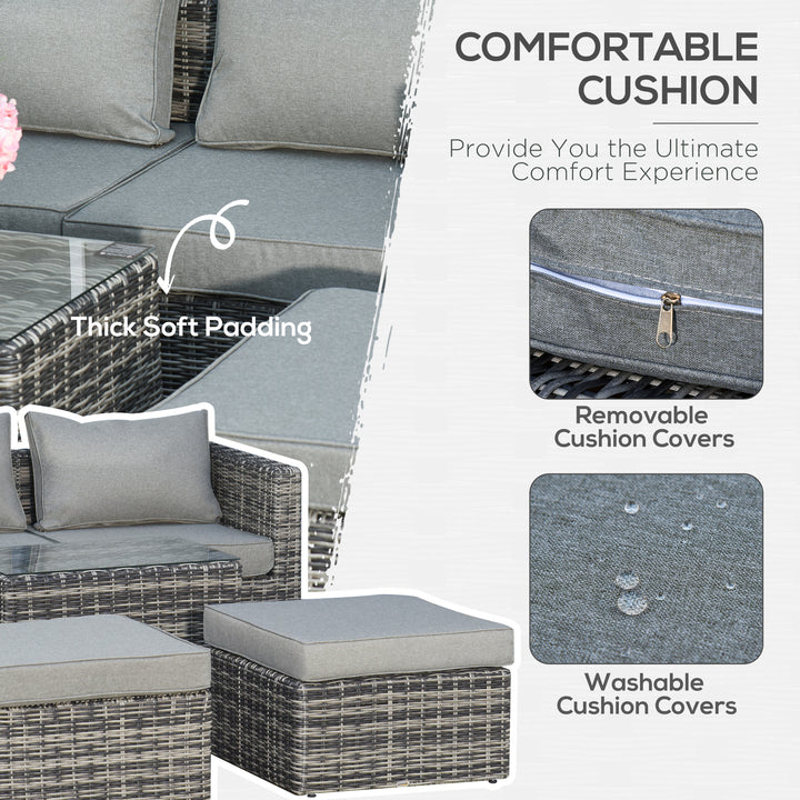 2 Seater Rattan Garden Furniture Set w/ Tall Glass-Top Table Aluminium Frame Balcony Sofa, Mixed Grey