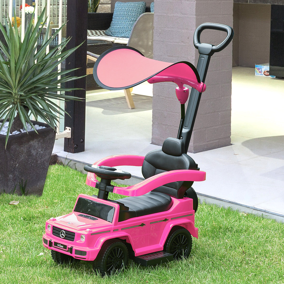 Compatible Ride-On Push Along Car Sliding Walker Mercedes-Benz G350 Walker Foot to Floor Slider Stroller Toddler Vehicle Steering Wheel Pink