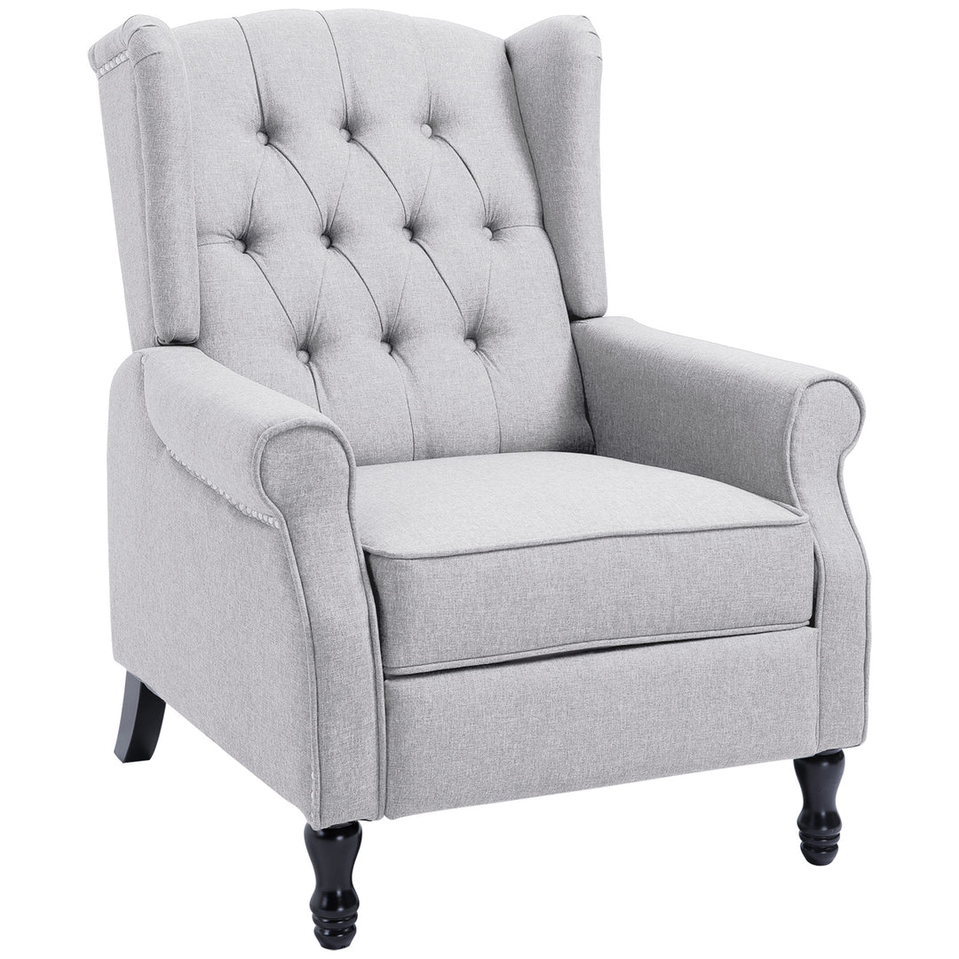 HOMCOM Recliner Armchair for Living Room, Reclining Chair, Wingback Chair with Button Tufted Back and Footrest, Light Grey