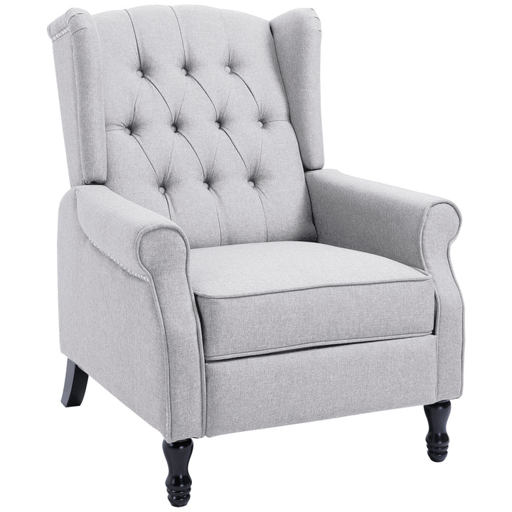 HOMCOM Recliner Armchair for Living Room, Reclining Chair, Wingback Chair with Button Tufted Back and Footrest, Light Grey